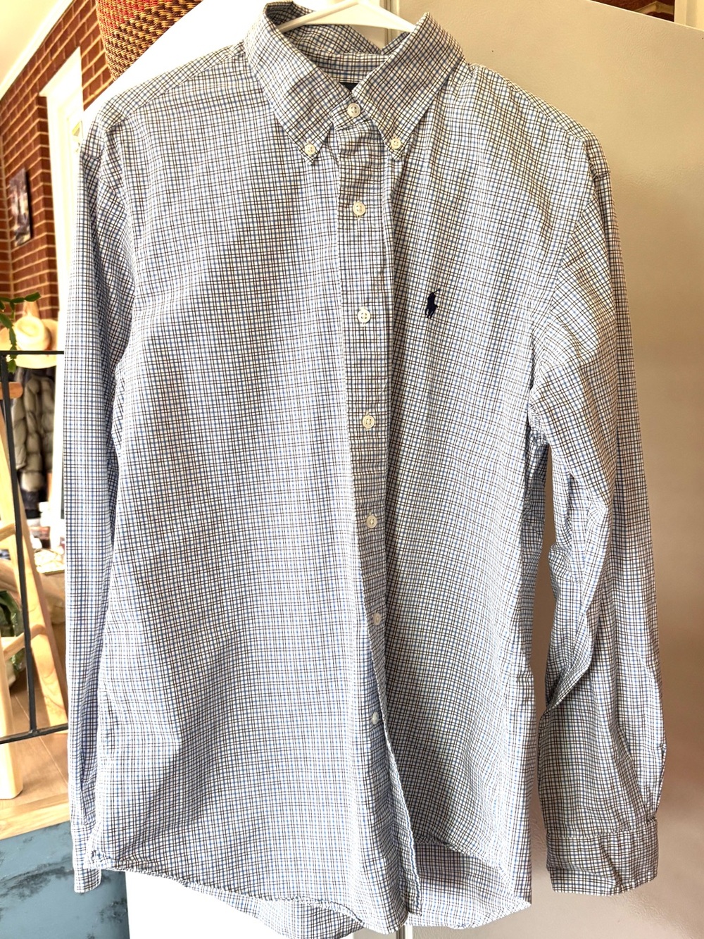 Ralph Lauren Blue and White Micro-Check Button-Down Shirt
